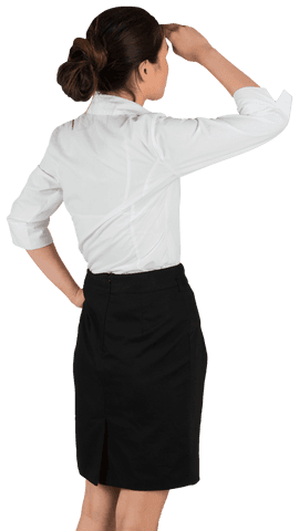 Transparent Businesswoman Looking Away in White Shirt