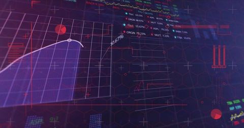 Futuristic Neon Analytics Dashboard with Hexagonal Grid, Curved Data Line and Percent Labels
