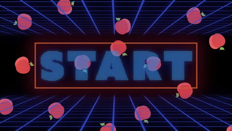 Retro Gaming Screen With Start Text and Animated Apples