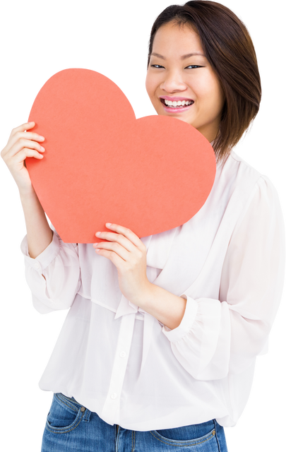 Transparent Happy Woman Holding Big Heart Shape Paper, Smiling - Download Free Stock Videos Pikwizard.com