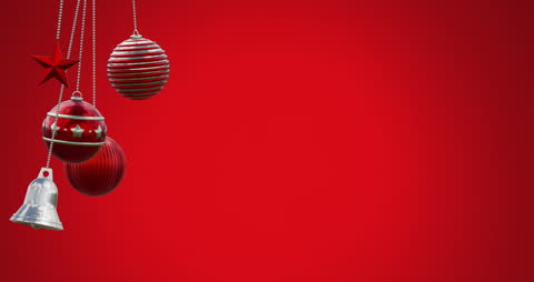 Festive Red Background with Animated Christmas Ornament Baubles