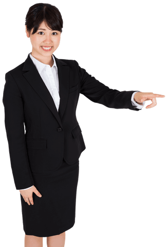 Asian businesswoman pointing for virtual interface concept