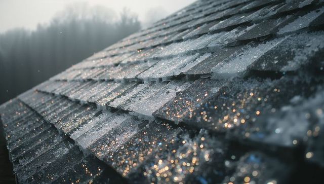 Frosty Shimmering Roof at Misty Sunrise