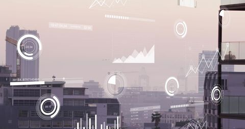Data processing and analytics overlay on urban skyline