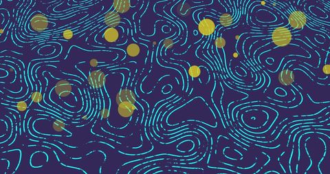 Abstract topographic pattern with yellow spots on blue