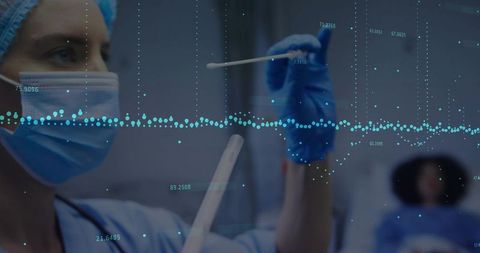 Healthcare Professional Analyzing Lab Sample with Data Visualization Overlay