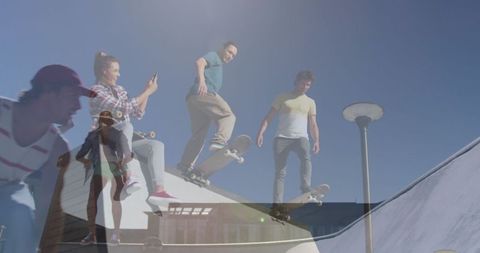 Group of Friends Enjoying Skateboarding at Skate Park - Download Free Stock Images Pikwizard.com