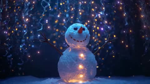 Glowing Snowman with Sparkling Streamers in Festive Holiday Scene
