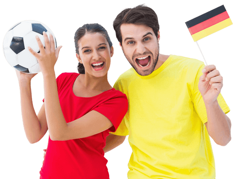 Cheering Young Fans Holding Soccer Ball and German Flag Transparent
