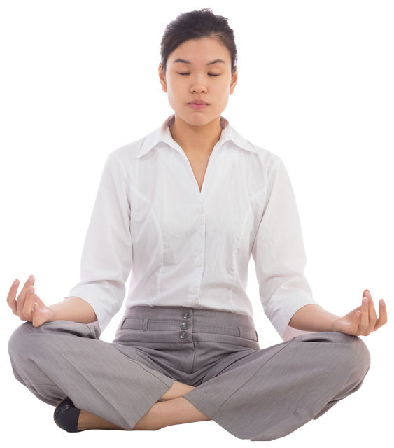 Serene Businesswoman Meditating in Lotus Pose Transparent Background - Download Free Stock Videos Pikwizard.com