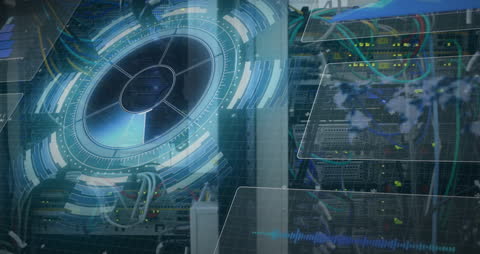 Futuristic Digital Network Interface Overlay on Technology Background