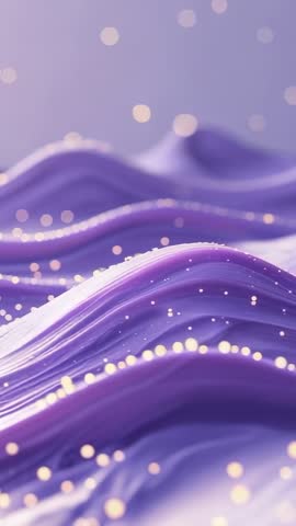 Undulating purple ribbon waves with glowing orbs drifting - vertical abstract looping background