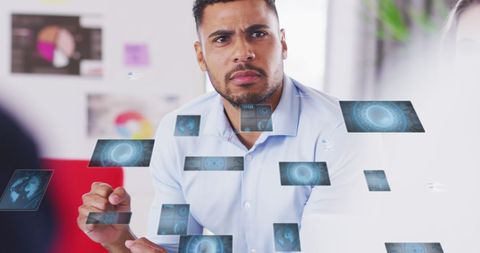 Business Team Collaborating on Futuristic Data Interface