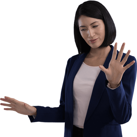 Transparent Screen Interaction with Businesswoman