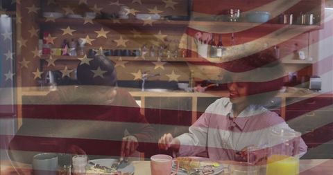 Patriotic Breakfast: Couples Morning Meal with American Flag