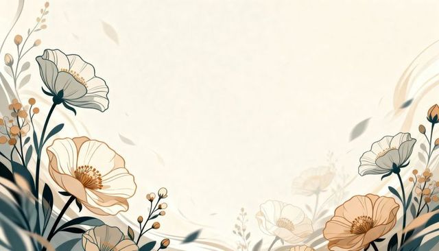 Cream botanical poppy frame featuring pastel teal stems and soft peach flowers for invitations
