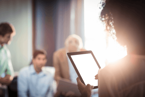 Transparent Vision: Businesswoman Using Digital Tablet at Creative Office