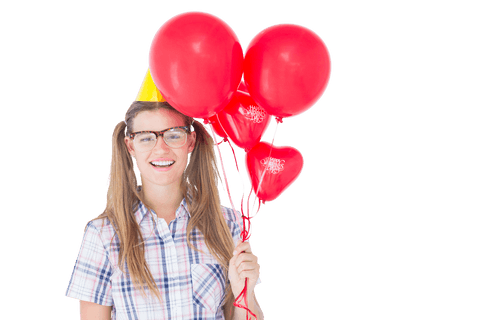 transparent nerdy girl holding celebration balloons - Download Free Stock Videos Pikwizard.com