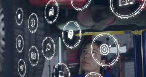 Technician embracing futuristic diagnostics with virtual interface