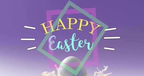 Pastel geometric happy easter greeting card with framed typography and half egg