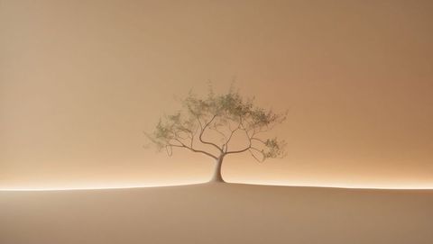 Elegant stylized tree in minimalist interior setting, garden of eden concept