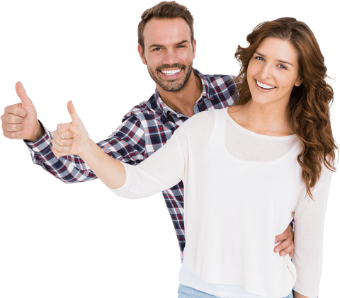 Portrait of Cheerful Couple Giving Thumbs Up Over Transparent Background