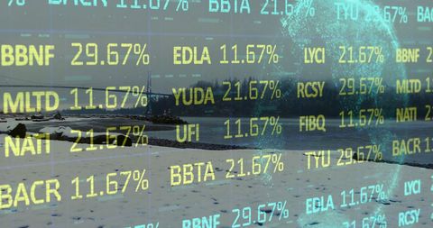 Stock market data overlay on coastal background