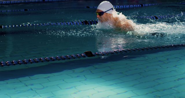 Swimmer in Pool Performing Breaststroke in Competitive Race - Download Free Stock Images Pikwizard.com