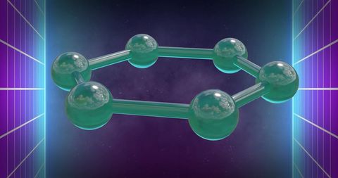 Futuristic Molecular Structure with Cosmic Background