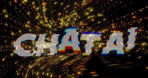 Glitch text 'chat ai' with futuristic digital background