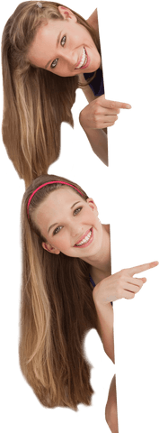 Smiling Women Pointing Behind Transparent Layout - Download Free Stock Videos Pikwizard.com