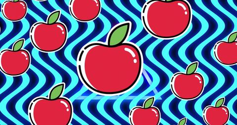 Red apples on wavy blue abstract background