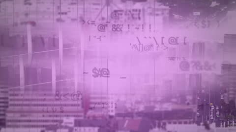 Futuristic Cityscape with Data Overlay and Technology Elements