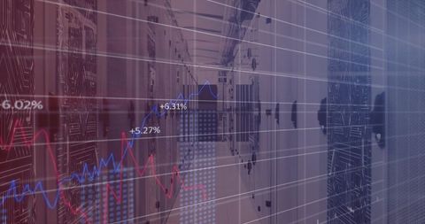 Server Racks in Data Center with Digital Line Chart Overlay
