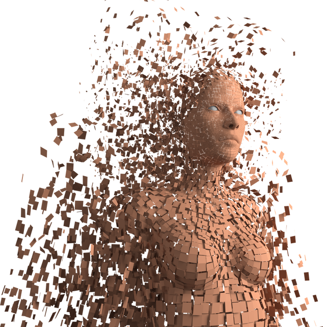 Transparent surreal female avatar digitally disintegrating into pixels - Download Free Stock Videos Pikwizard.com