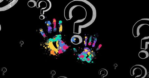 Colorful Handprints with Question Marks on Black Background - Download Free Stock Images Pikwizard.com