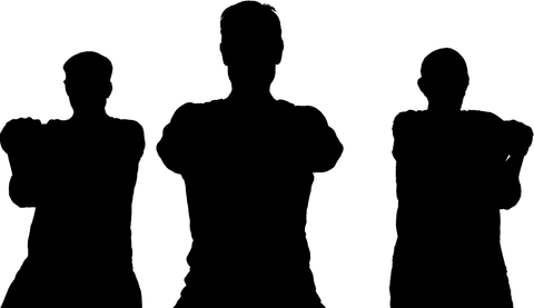 Transparent silhouette of male athletes stretching for exercise