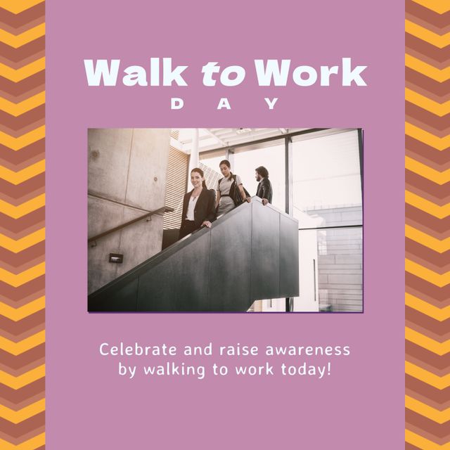 Walk to Work Day Encouragement with Business People at Office Stairs - Download Free Stock Templates Pikwizard.com