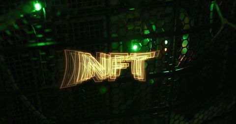 Glowing NFT Text with Futuristic Green Lights