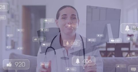 Telemedicine healthcare professional using smartphone in home office