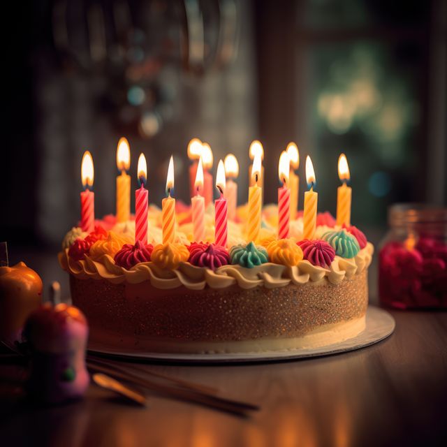 Birthday Cake with Lit Candles Celebrating Special Occasion - Download Free Stock Images Pikwizard.com