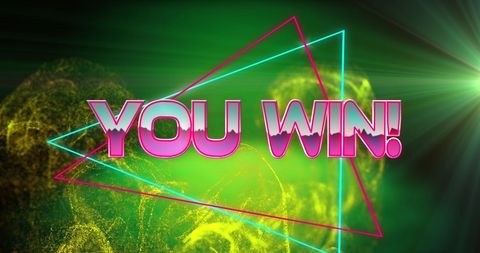 You win text banner bright polygon green glow