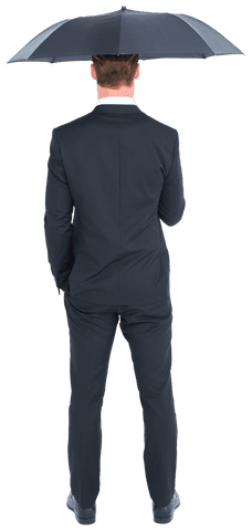 Transparent Rear View of Businessman Holding Umbrella
