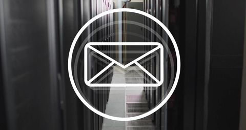 Email Icon Overlay on Server Room Represents Digital Communication - Download Free Stock Images Pikwizard.com