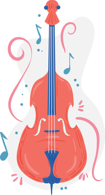 This vibrant illustration of a violin surrounded by musical notes set against a transparent background blends whimsy and elegance. Perfect for use in music-related designs, teaching materials, or as a striking element in graphic art projects. The lively colors and dynamic elements can inspire creative learning and appreciation for classical instrumentation.