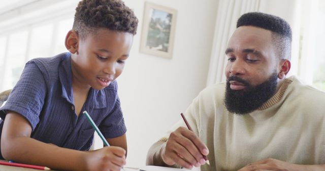 Father and Son Engaging in Drawing Activity at Home - Download Free Stock Images Pikwizard.com