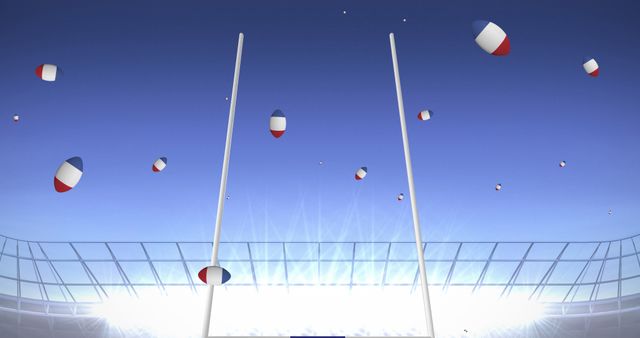 Rugby Balls with French Colors Flying in Stadium Sky - Download Free Stock Images Pikwizard.com