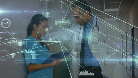 Medical Professionals Discussing in Digital Network Interface