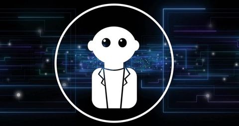Futuristic medical ai avatar emblem representing cyber doctor icon on neon circuit grid