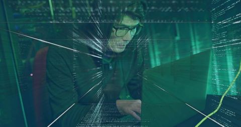 Modern cybersecurity threat concept with hacker and digital interface